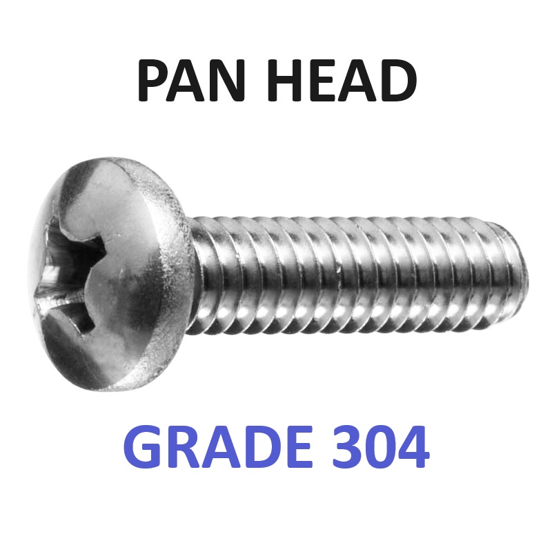 Pan Head Machine Screw - Metal Threads Stainless Steel Grade 304